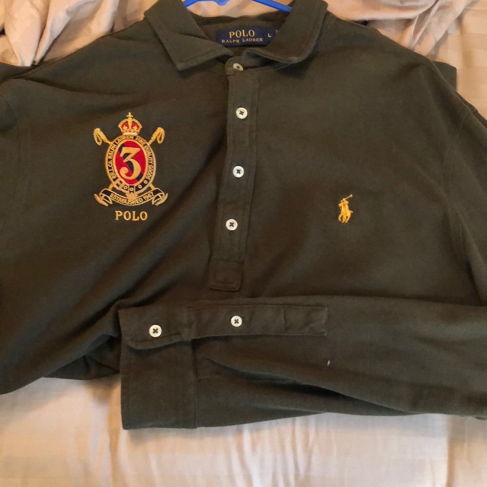Army green long sleeve Polo Large